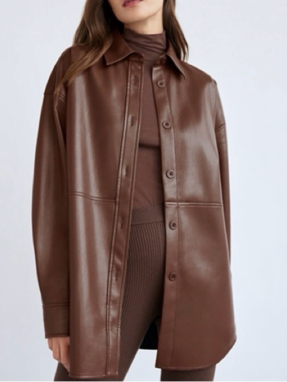 Aritzia Babaton Brown Faux Leather Shirt Jacket